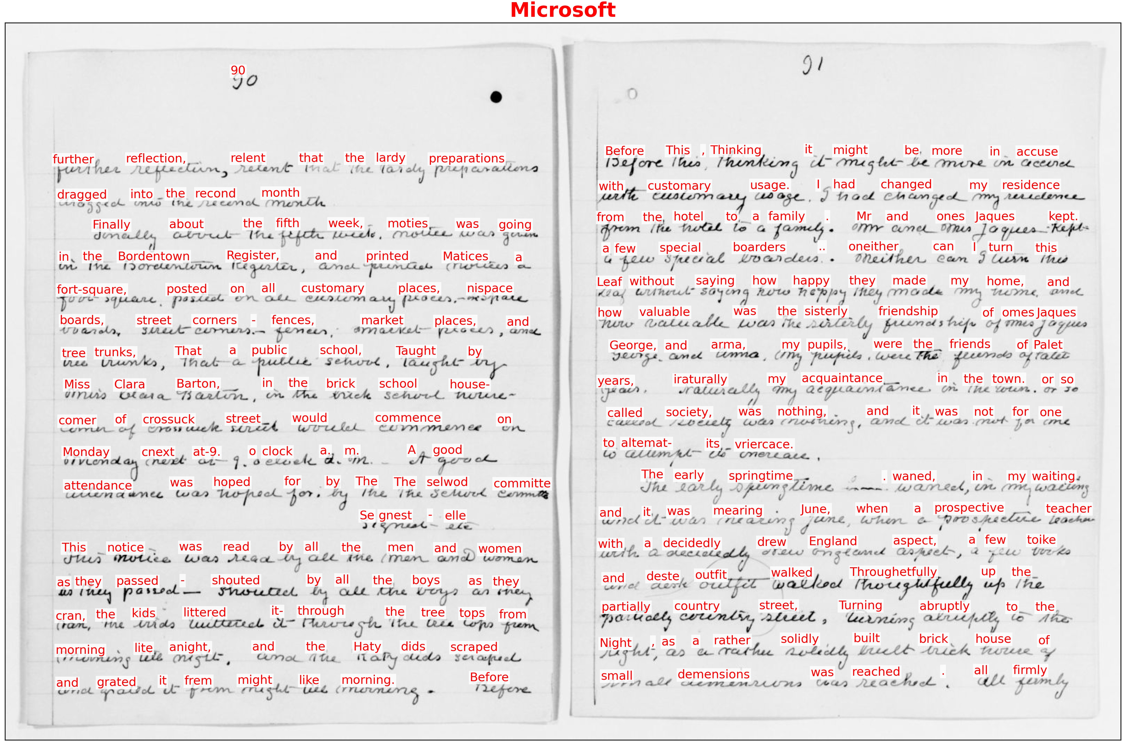 Example of running Microsoft's service on a page from Clara Barton's unpublished draft book, The Life of My Childhood.